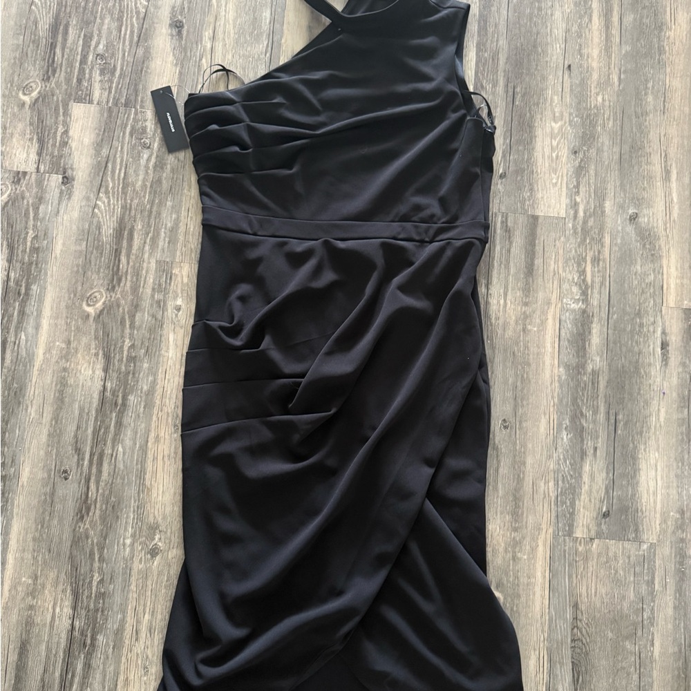 Lulu's Black Asymmetrical Ruched Cocktail Dress